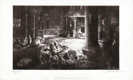 Nicollet -Lithographie du porte folio édité pour le script du "Nom de la Rose" en 1986