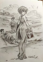 François Walthéry - Natacha à la plage - Illustration originale
