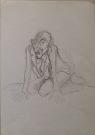 Jean-Michel Nicollet - Nicollet Crayon , étude Recherche pour un Personnage étrange Homme Chauve Dessin inédit Préparatoire Signé - Œuvre originale