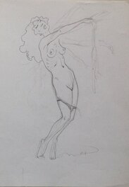 Jean-Michel Nicollet - Nicollet Crayon 2 , étude Recherche Femme Pin up Sex Strip tease Sexy Dessin inédit Préparatoire Signé - Original art