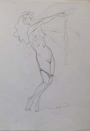 Jean-Michel Nicollet - Nicollet Crayon Pin up 2 , étude Recherche Femme Sex Strip tease Sexy Dessin inédit Préparatoire Signé - Œuvre originale