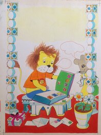 Ortf O.r.t.f Titus Le Petit Lion Studio d'animation Planche Originale TITUS et Le Grand Yaka collectionnent les Timbres ,Éo 1968