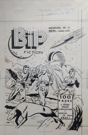 Atelier Chott - Atelier Chott Bip Fiction 5 Couverture Originale planche N&B Fusée Planète Explorateur Chris Welkin ,Petit Format Couv Sf SER 58 - Couverture originale