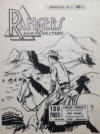 Atelier Chott , Couverture Originale Planche N&B Couv Rangers Rancho Western 3 Cow Boy indien , Petit Format Chott 1958