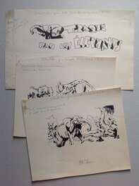 Original Illustration - Rémy Bordelet RÉMY , Bandeau Titre Traqué par les éléphants , éléphant ,paru dans BIG HORN 19 Petit Format Bd 1959 Atelier Chott