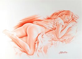 Michel Gourdon - Sanguine femme allongée sur le ventre - Illustration originale