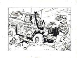 Wasterlain et Walthéry : Jeannette Pointu et Natacha au rallye des gazelles, illustration pour un XL