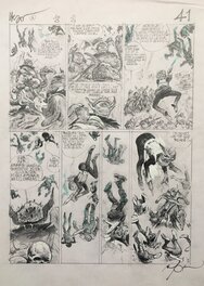 René Follet - Ikar .  La machine à arrêter la guerre .Crayonné planche 41 - Original art