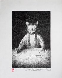 Andréi Arinouchkine - Chat-Peintre : prêt pour commencer. - Illustration originale