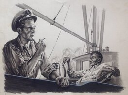 Chott Pierre Mouchot Fantax Reportages sensationnels 5 Dessin Lavis Marin Bateau illustration planche originale encre Chine 1951