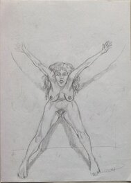Jean-Michel Nicollet - Nicollet Crayon Pin up 3 , étude érotique Recherche Femme Sex Sexy Zodiaque incantation Joli Dessin inédit Préparatoire Signé - Œuvre originale