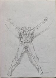 Jean-Michel Nicollet - Nicollet Crayon 4 , étude érotique Recherche Femme Pin up Sex Sexy Zodiaque incantation Joli Dessin inédit Préparatoire Signé - Œuvre originale