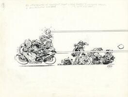 Illustration originale - L’Encyclopédie Imbécile de la Moto - Main tendue (Joe Bar Team)