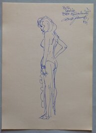 Victor De La Fuente - Victor de La Fuente Rare Dédicace Pin up Sexy Anges D'Acier , sur Feuille Année 1984 réalisée dans un Salon BD Paris Convention - Sketch