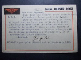 02 b / Année 1942 / Carte du C.S.A. Club Spirou Aviation, signée par Jean DOISY.