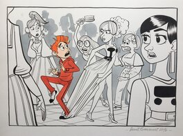 Benoît Feroumont - Spirou dans les coulisses du mariage de Fantasio . - Original Illustration