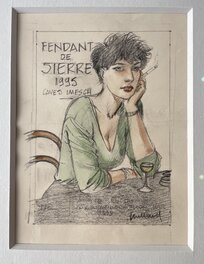 André Juillard - Louise du Cahier Bleu - Dessin préparatoire réhaussé a la couleur pour une étiquette de vin. - Original art