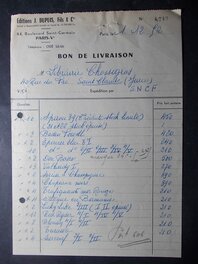 André Franquin - Bon de livraison délivré par les Editions DUPUIS, 1er décembre 1952.