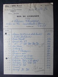 André Franquin - Bon de livraison délivré par les Editions DUPUIS, 1er décembre 1952. - Œuvre originale