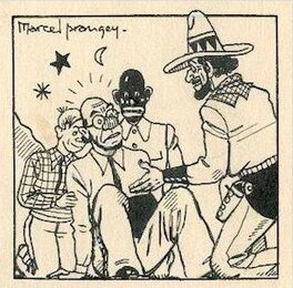 Detail de la dernière Case de la planche 5 avec le Prof qui voit des étoiles..., Signée Marcel Prangey Detail de la dernière Case de la planche 5 avec le Prof qui voit des étoiles..., Signée Marcel Prangey