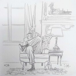 Cartier-Bresson, Allemagne 1945, illustration originale Homme lisant son journal