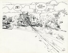 Illustration originale - L’Encyclopédie Imbécile de la Moto - Je me tâte encore un peu (Joe Bar Team)