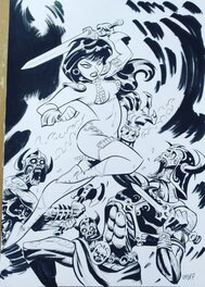 gioart - Red Sonja vs Demon army d'après Bruce Timm - Original Illustration