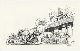 Original Illustration - L’Encyclopédie Imbécile de la Moto - On fait un saut au Macumba (Joe Bar Team)