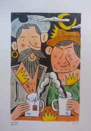 Chema Peral - Teatime with Don Quixote and Sancho - Original Illustration