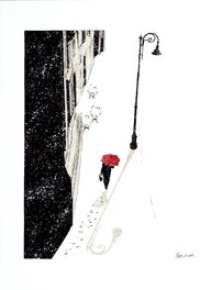 Christophe Chabouté - Parapluie rouge 1 - Original Illustration