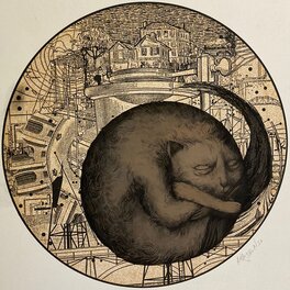 Ana Juan - Sleeping cat - Original Illustration
