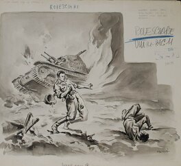 Enzo Cassoni - Tankistes italiens en difficulté pendant la Seconde Guerre mondiale. Illustration parue dans un numéro de Il Vittorioso - Illustration originale