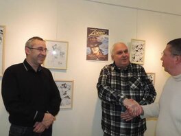 André Papazian en compagnie de David Lambert et Daniel Sache lors de l'exposition à Bretoncelles