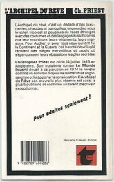 Le 4ème de Couverture du Livre de Christopher Priest L'Archipel du Rêve - Titres SF N°41 de 1981 . Le 4ème de Couverture du Livre de Christopher Priest L'Archipel du Rêve - Titres SF N°41 de 1981 .