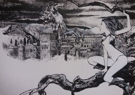Edmond Baudoin - Vampirella looking at the Alhambra - Illustration originale