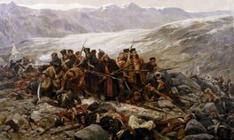 Bataille de Gandamak ( du 6/01/1842 au 13/01/1842) - Tableau de William Barnes Wollen réalisé en 1898 et intitulé " The Last Stand of the 44th Regiment at Gundamuck, 1842 "