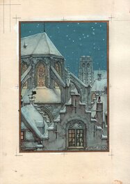 Anton Pieck - Watercolor for a Christmas-card - Illustration originale