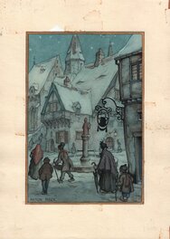 Anton Pieck - Watercolor for a Christmas-card - Illustration originale