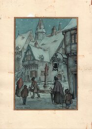 Anton Pieck - Watercolor for a Christmas-card - Original Illustration