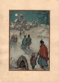 Anton Pieck - Watercolor for a Christmas-card - Original Illustration