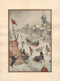 Anton Pieck - Watercolor for a Christmas-card - Illustration originale