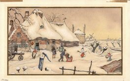 Anton Pieck - Watercolor for a Christmas-card - Illustration originale