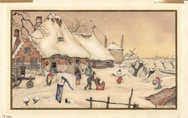 Anton Pieck - Watercolor for a Christmas-card - Original Illustration