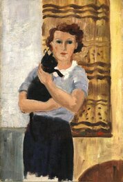 Hergé - Germaine et son petit Chat - huile - Œuvre originale