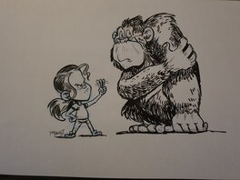 Joey Potargent - Klein meisje en gorilla - Illustration originale