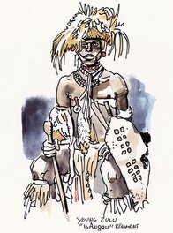 Aquarelle de "jeune Zoulou" par Hugo Pratt Aquarelle de "jeune Zoulou" par Hugo Pratt