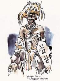 Aquarelle de "jeune Zoulou" par Hugo Pratt