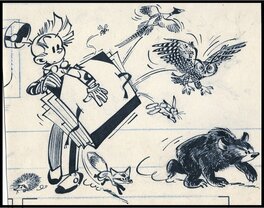 1959 - Bandeau-titre du journal de Spirou - Mille merveilles de la nature dans le carton à dessins de Hausman -