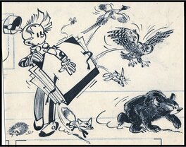 Original Illustration - 1959 - Bandeau-titre du journal de Spirou - Mille merveilles de la nature dans le carton à dessins de Hausman -