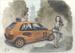 Philippe Delaby - Voiture devant le Palais de Justice de Bruxelles - Illustration originale